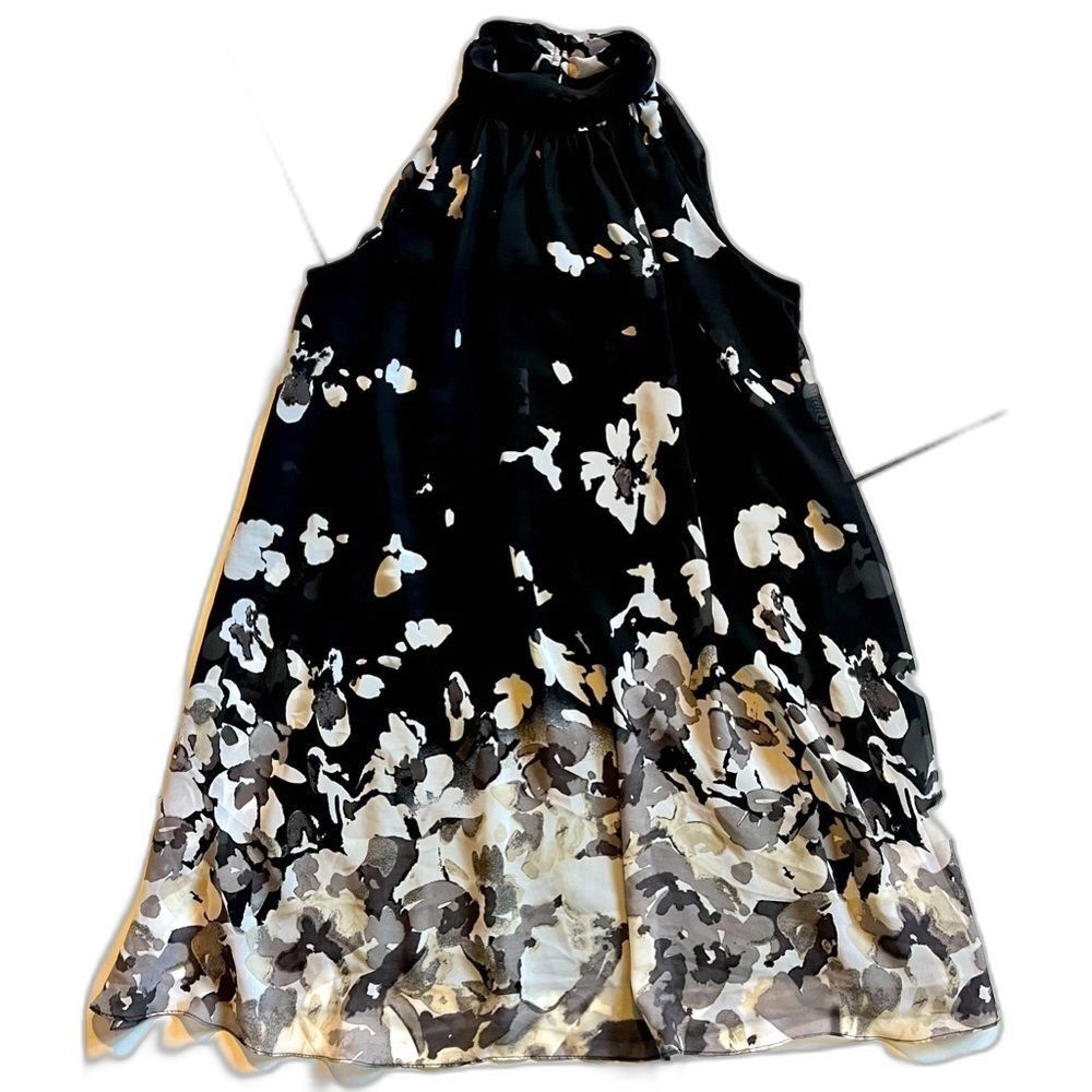 INC International Concepts Floral Halter Dress in Black and White Women’s Sz 10